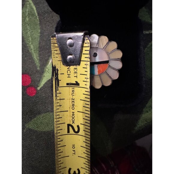 Vintage Zuni Inlay Turquoise Coral Sunface Sterling Silver Ring - Picture 10 of 10